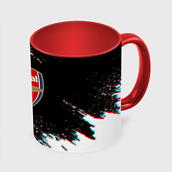 Кружка 3D Арсенал краски глитч текстура, цвет: 3D-белый + красный