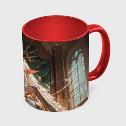 Кружка 3D Беловолосая королева эльфов на троне, цвет: 3D-белый + красный