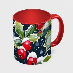 Кружка 3D Зимний остролист, цвет: 3D-белый + красный