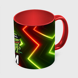 Кружка 3D Изи - лягушка мем в пиксельных очках, цвет: 3D-белый + красный