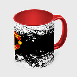 Кружка 3D Манчестер Юнайтед черно белые краски лого, цвет: 3D-белый + красный