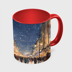 Кружка 3D Новый год в Москве новогодняя елка, цвет: 3D-белый + красный