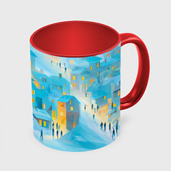 Кружка 3D Новогодние Московские домики, цвет: 3D-белый + красный