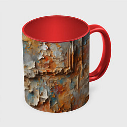Кружка 3D Старая штукатурка на стене - абстракция, цвет: 3D-белый + красный