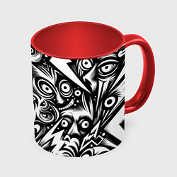 Кружка 3D Lightnings and faces - ai art fantasy, цвет: 3D-белый + красный