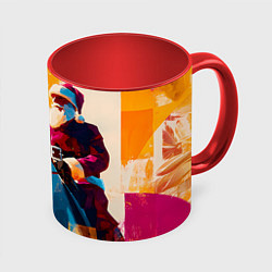 Кружка 3D Дед Мороз на коне, цвет: 3D-белый + красный