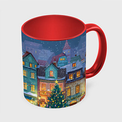 Кружка 3D Новогодний дворик, цвет: 3D-белый + красный