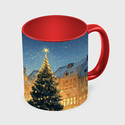 Кружка 3D Новый год в старом городе, цвет: 3D-белый + красный