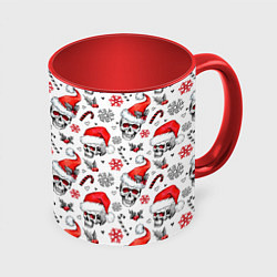 Кружка 3D Новогодние черепа, цвет: 3D-белый + красный