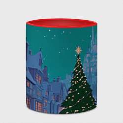 Кружка 3D Зеленая новогодняя елка во вдоре, цвет: 3D-белый + красный — фото 2