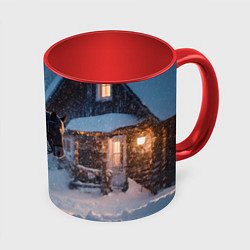 Кружка 3D Лошадь у избы, цвет: 3D-белый + красный