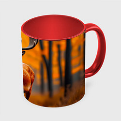 Кружка 3D Осенний лес с оленем, цвет: 3D-белый + красный