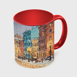 Кружка 3D Санкт-Петербург - снегопад, цвет: 3D-белый + красный