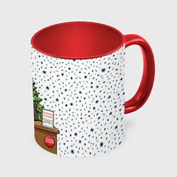 Кружка 3D Я устал я ухожу - новогодний мем 2026, цвет: 3D-белый + красный