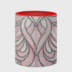 Кружка 3D Нежно розовый орнамент из перьев, цвет: 3D-белый + красный — фото 2