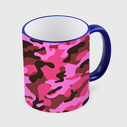 Кружка 3D Камуфляж: розовый/коричневый, цвет: 3D-синий кант