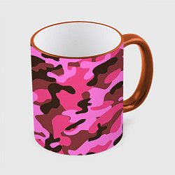 Кружка 3D Камуфляж: розовый/коричневый, цвет: 3D-оранжевый кант