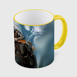 Кружка 3D Русский воин на медведе, цвет: 3D-желтый кант