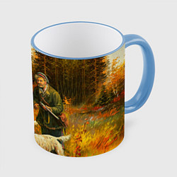 Кружка 3D Охота на утку, цвет: 3D-небесно-голубой кант