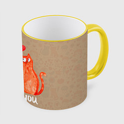 Кружка 3D Влюбленные котики, цвет: 3D-желтый кант