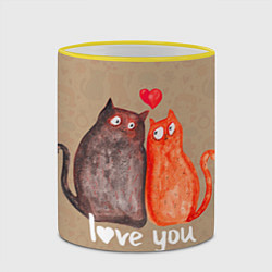 Кружка 3D Влюбленные котики, цвет: 3D-желтый кант — фото 2