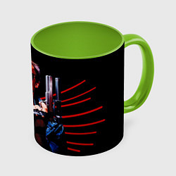 Кружка 3D Терминатор с пистолетом, цвет: 3D-белый + светло-зеленый