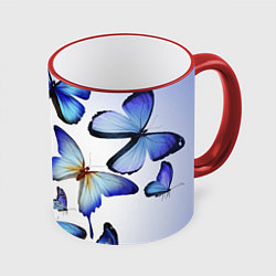 Кружка 3D Голубые бабочки, цвет: 3D-красный кант