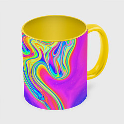 Кружка 3D Цветные разводы, цвет: 3D-белый + желтый