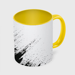 Кружка 3D Черно-белый разрыв, цвет: 3D-белый + желтый