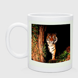 Кружка керамическая Тигр выглядывает из темноты - большая картинка, цвет: фосфор