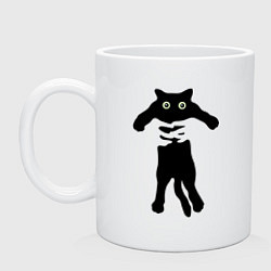 Кружка керамическая Черный кот в руках, цвет: белый
