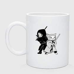Кружка керамическая Геральт и Цири котики, цвет: белый
