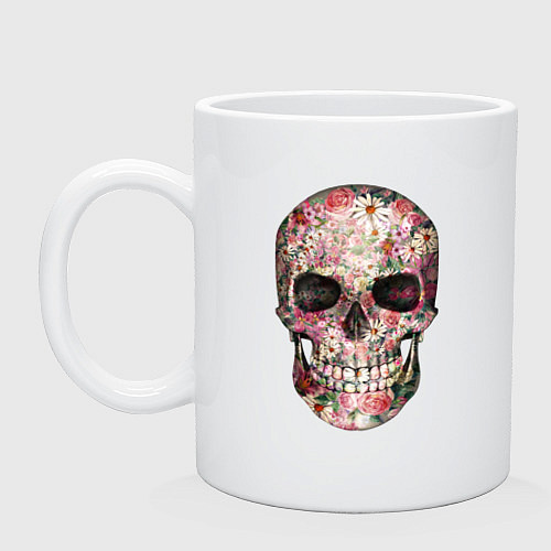 Кружка Череп, цветы / Белый – фото 1
