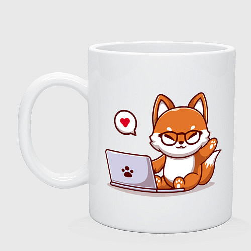 Кружка Cute fox and laptop / Белый – фото 1