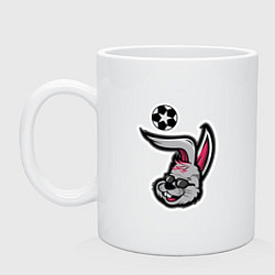 Кружка керамическая Футболист фанат заяц играет, цвет: белый