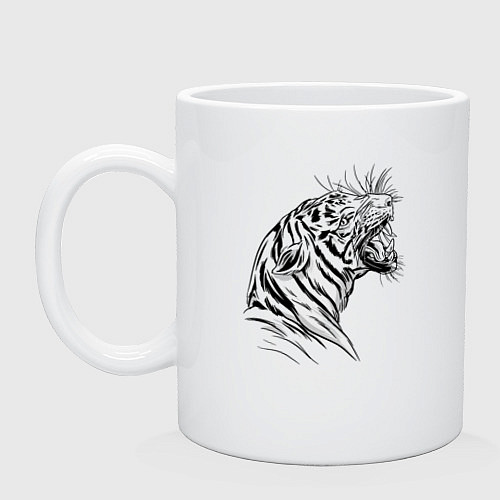 Кружка Чёрно белый рисунок тигра / Белый – фото 1