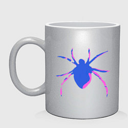 Кружка керамическая Сине-розовый паук, цвет: серебряный