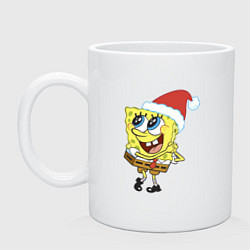 Кружка керамическая Рождественский Спанч Боб, цвет: белый