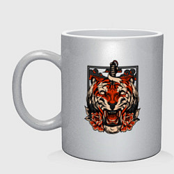 Кружка керамическая Японский дерзкий тигр, цвет: серебряный