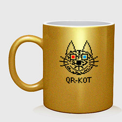 Кружка керамическая QR кот в стерео очках, цвет: золотой