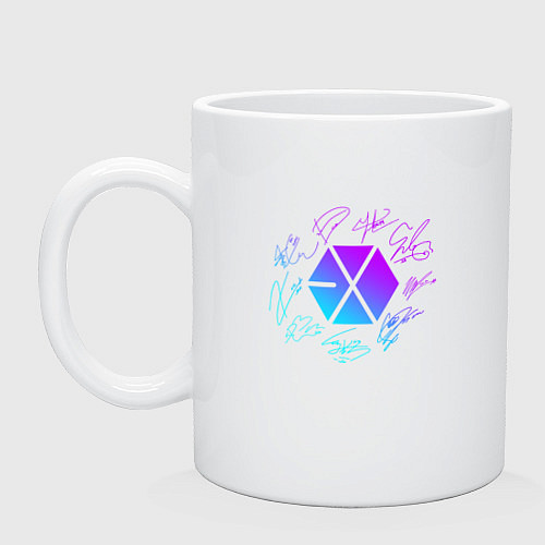 Кружка EXO BAND NEON LOGO АВТОГРАФЫ / Белый – фото 1