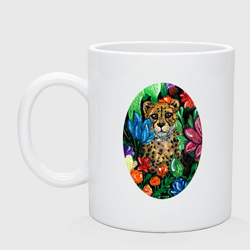 Кружка Гепард в сад с тропическими цветами / Белый – фото 1