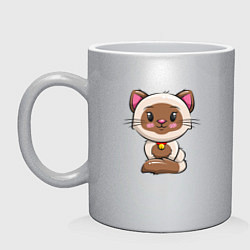 Кружка керамическая Пятнистый котенок, цвет: серебряный