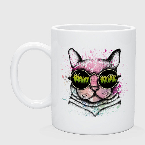 Кружка Кошка в очках The cat with glasses / Белый – фото 1