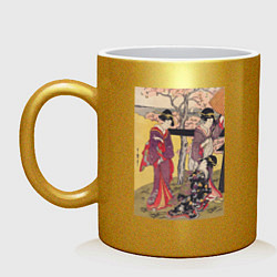 Кружка керамическая Gotenyama no Hanami Hidari Цветение сакуры, цвет: золотой