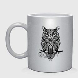 Кружка керамическая Черная сова в узорах, цвет: серебряный