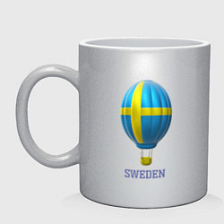 Кружка керамическая 3d aerostat Sweden flag, цвет: серебряный