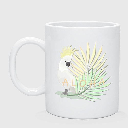 Кружка Белый попугай с хохолком на фоне листьев пальмы / Белый – фото 1