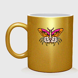 Кружка керамическая Бабочка м морда тигра, цвет: золотой