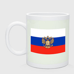 Кружка керамическая Герб России на фоне флага, цвет: фосфор